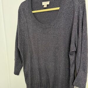 LOFT Gray Metallic Knit Sweater Sparkle Drapey Lightweight Women’s XL EUC